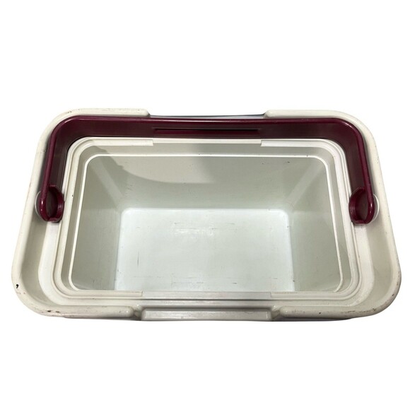 Vintage Thermos L'il SunPacker 6.5 Qt Burgundy Beach Pool Cooler Lock Lid USA - Picture 7 of 10